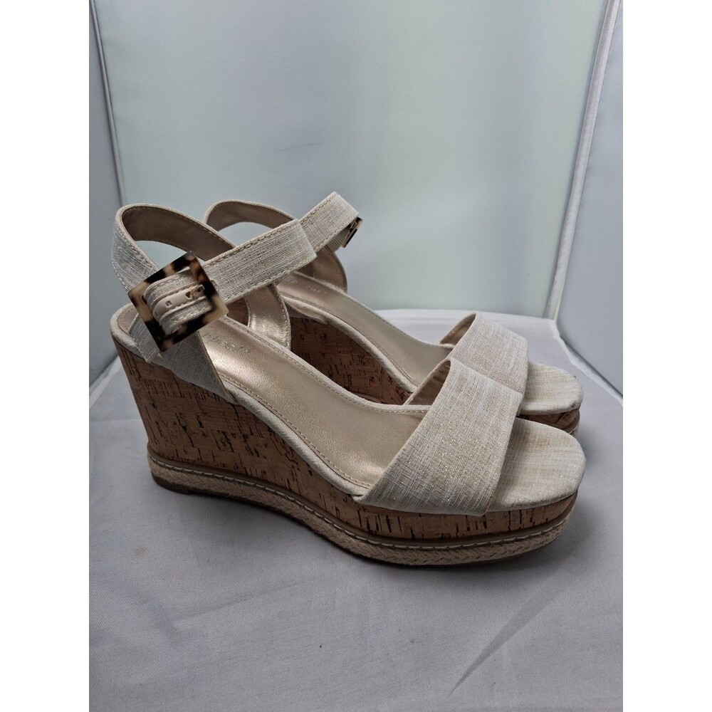 XAPPEAL Women's Linen Metallic Cork Wedge Sandals Gold Insole Size 7.5